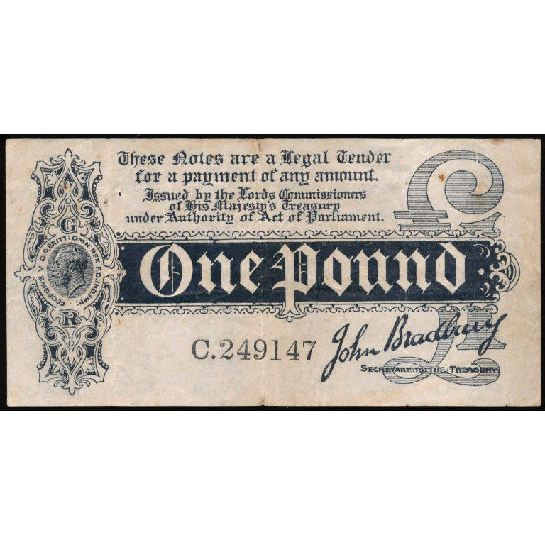 ENGLAND P.347 T1 1914 HM Treasury Bradbury First issue £1 F C