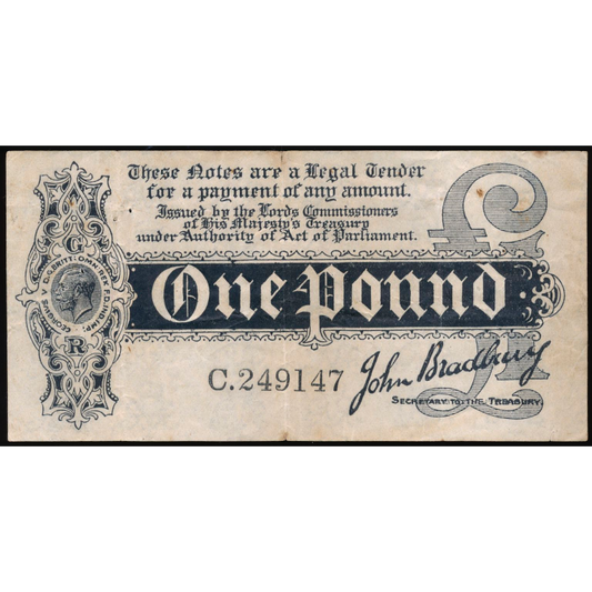 P.347 T1 1914 HM Treasury Bradbury First issue £1 F C