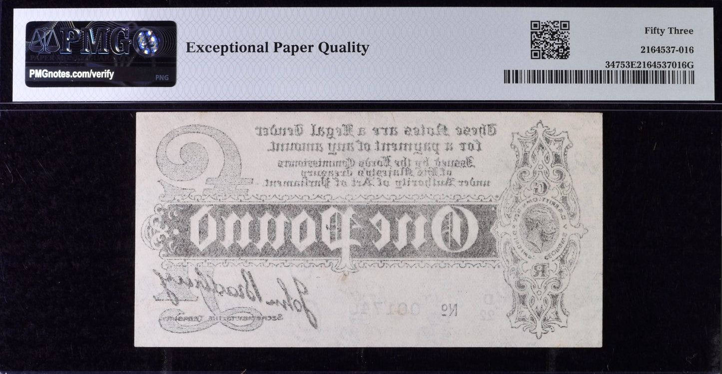 ENGLAND P.347 T5.3 1914 HM Treasury Bradbury £1 D/22 AUNC 53 EPQ